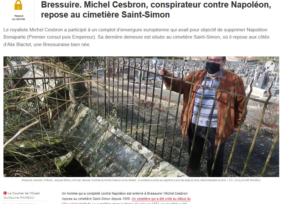 You are currently viewing Michel Cesbron, un conspirateur contre Napoléon révélé par Jacques Ethioux